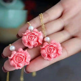 Hibiscus Mutabilis Shell Pearl Amulet Pendant Choker Keychain Crystal Necklace