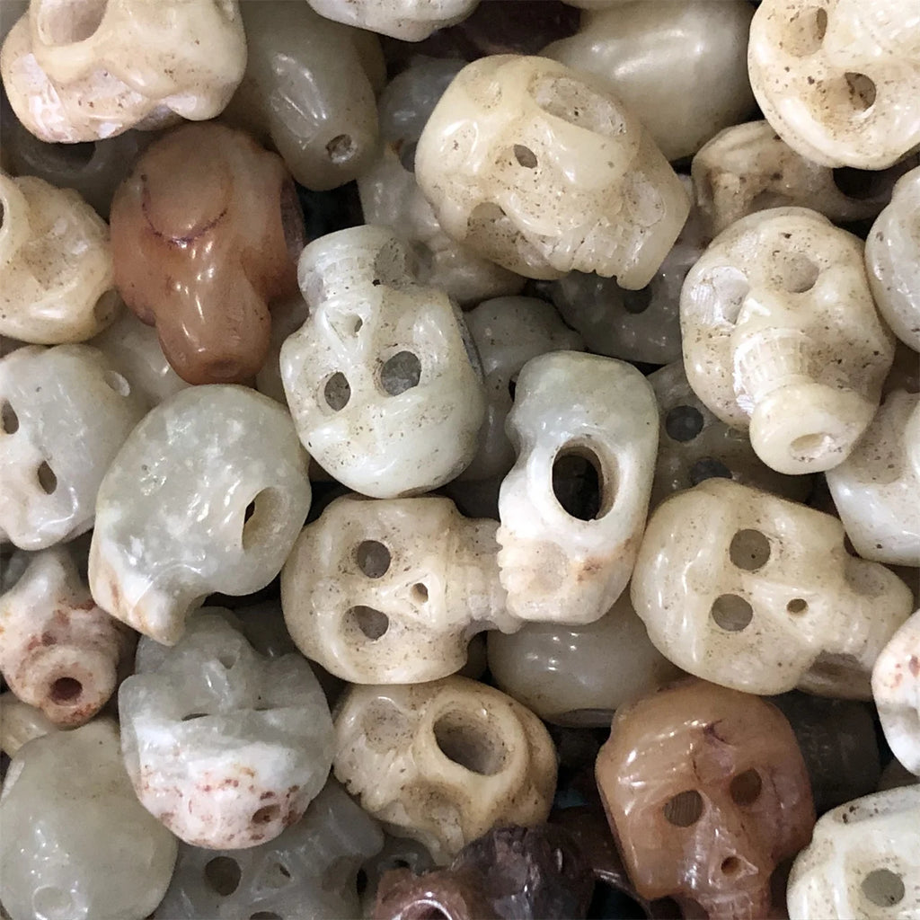 Natural Qinghai Jade Skull DIY Jewelry Charms Unisex