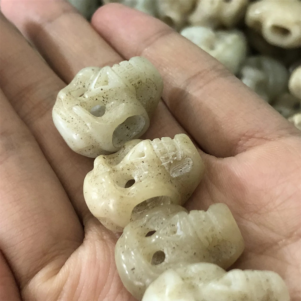 Natural Qinghai Jade Skull DIY Jewelry Charms Unisex