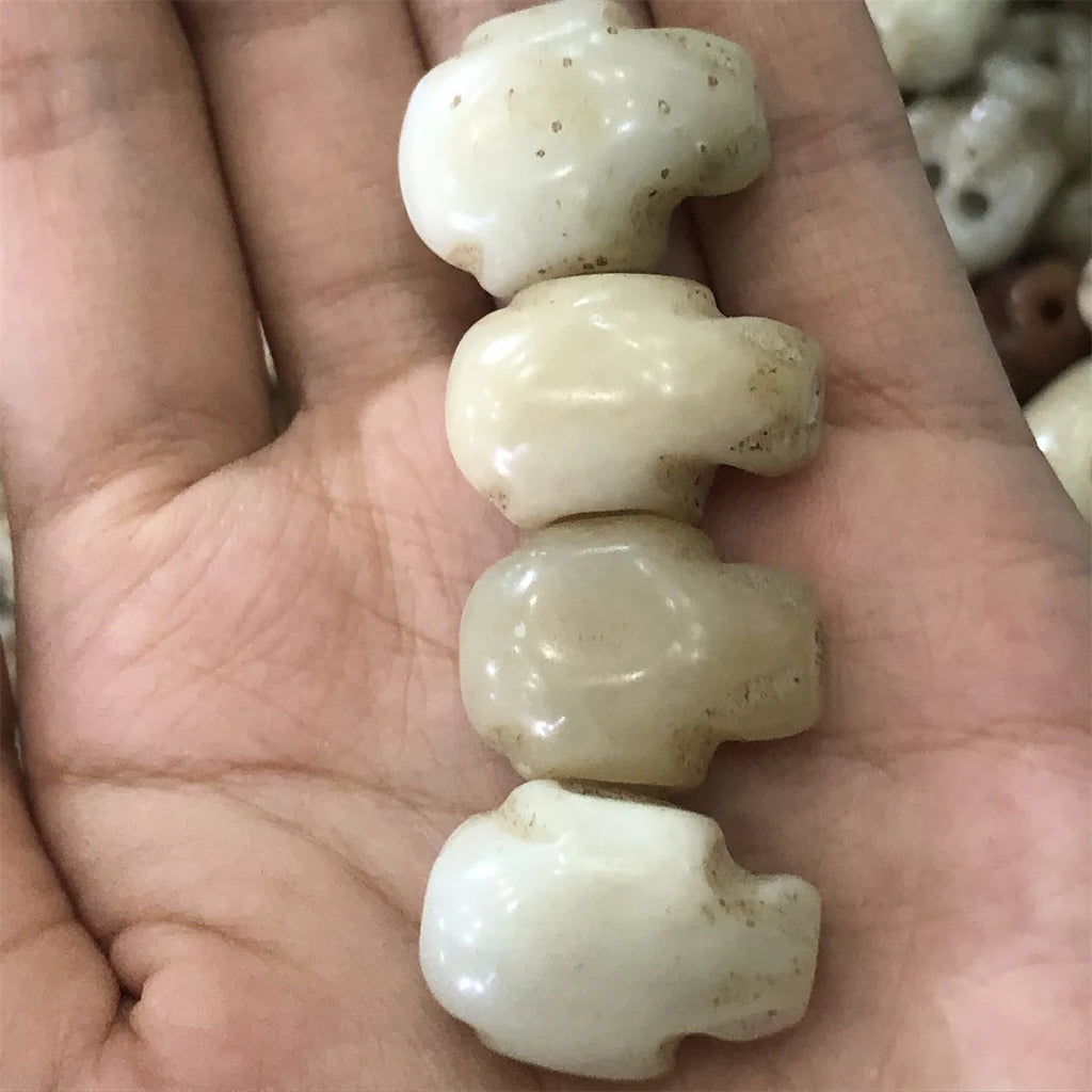Natural Qinghai Jade Skull DIY Jewelry Charms Unisex
