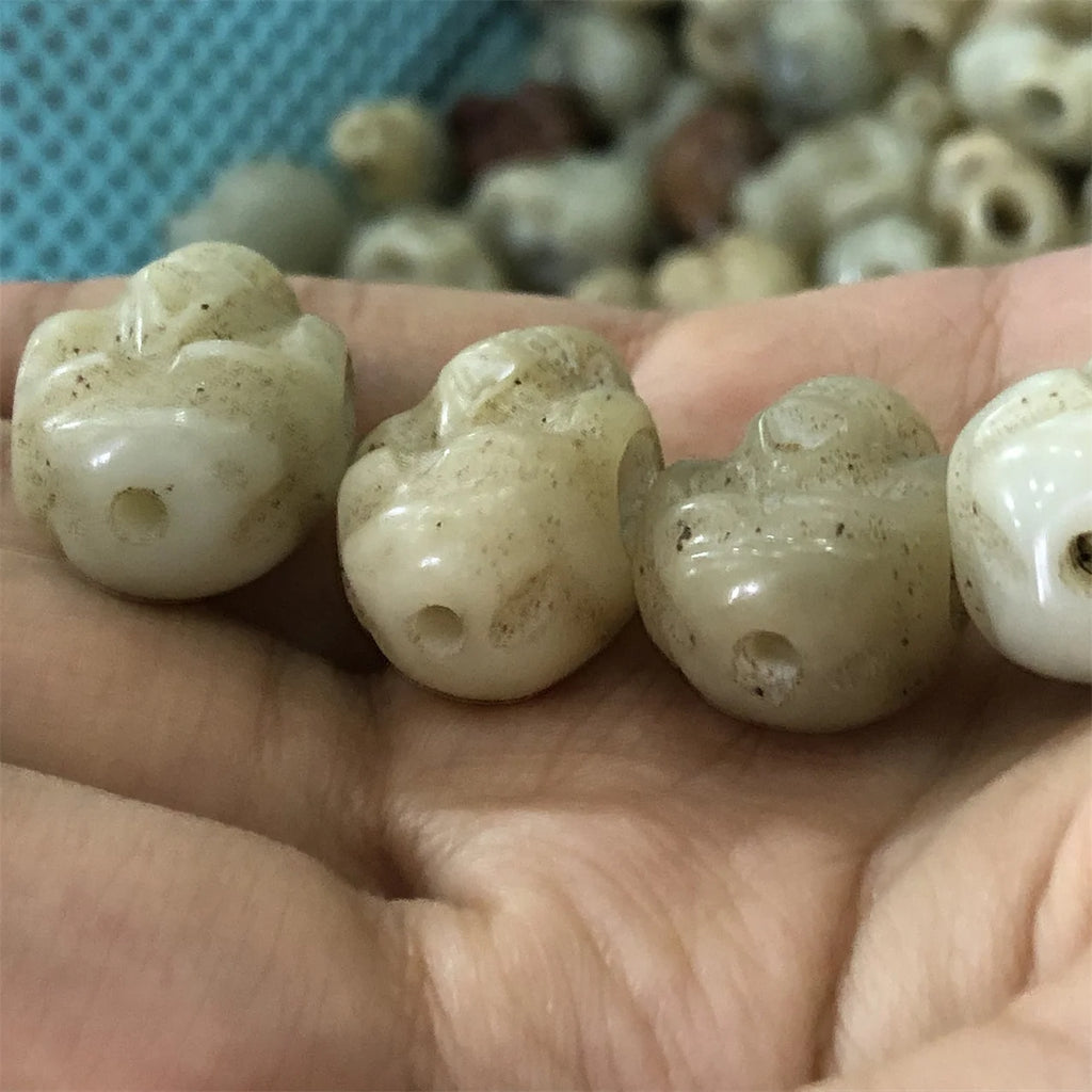 Natural Qinghai Jade Skull DIY Jewelry Charms Unisex