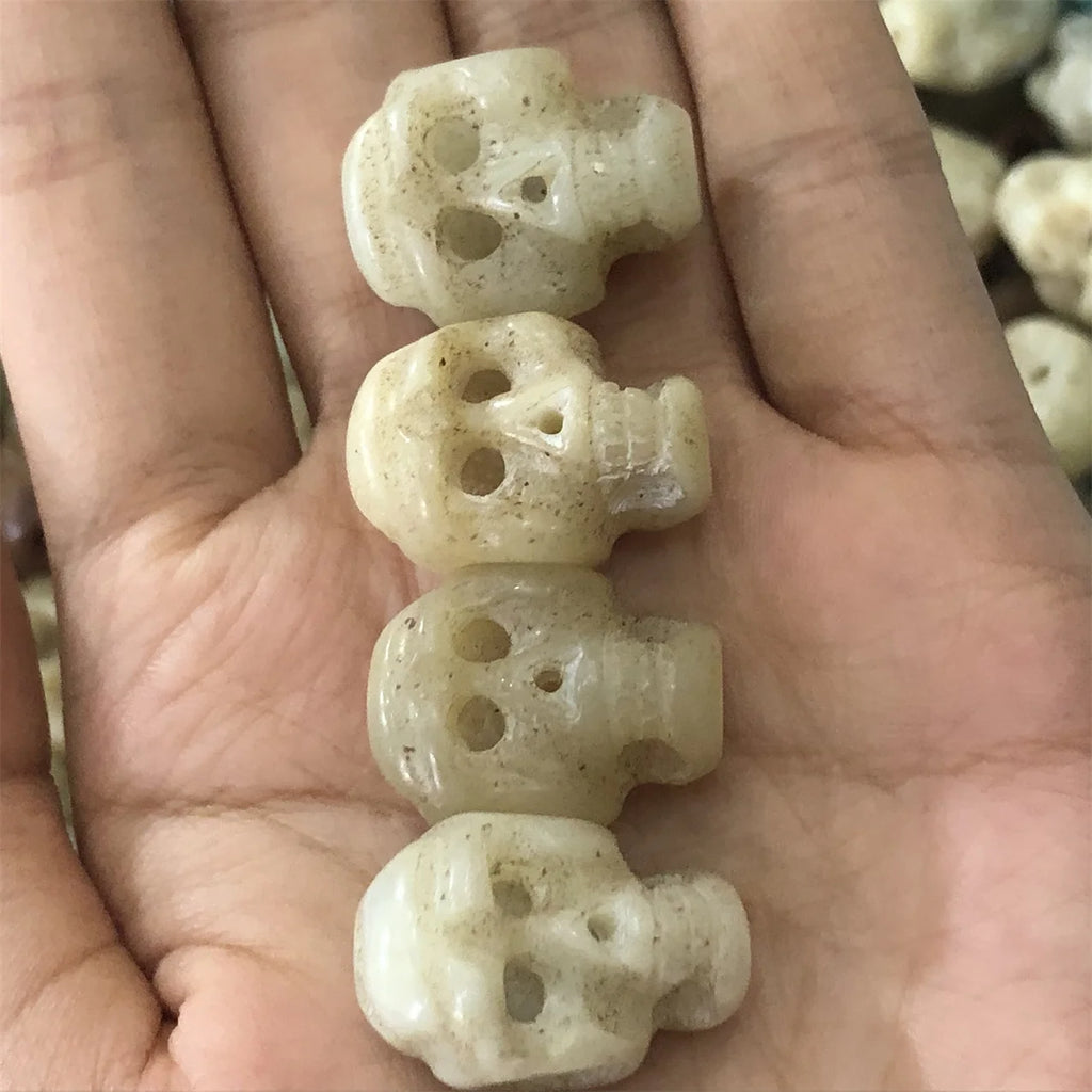 Natural Qinghai Jade Skull DIY Jewelry Charms Unisex