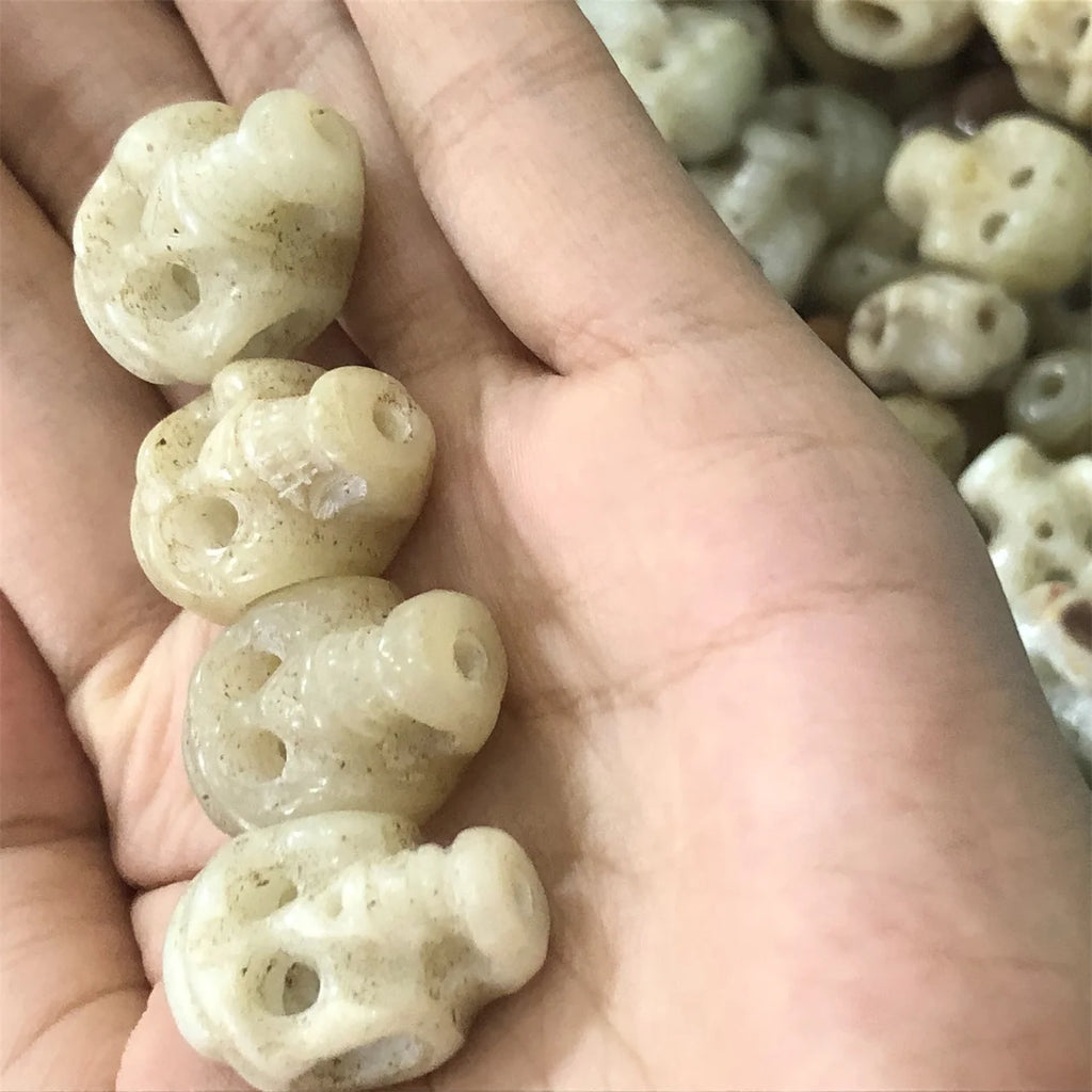 Natural Qinghai Jade Skull DIY Jewelry Charms Unisex