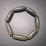 Natural 21 Eyes Old Agate Dzi Bracelet Weathered Pattern Men Women Retro Ethnic