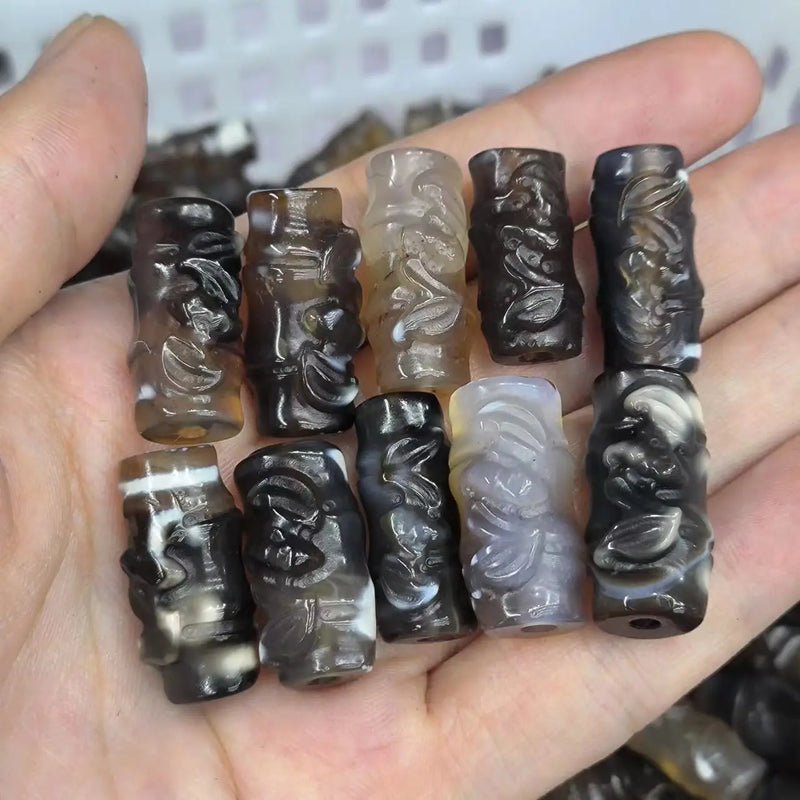 Natural Agate Bamboo Beads Carving Plants DIY Jewelry
