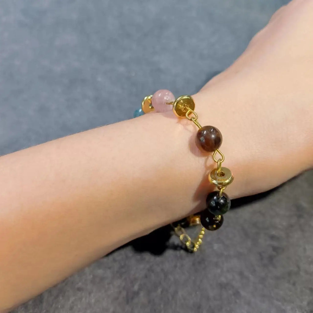 Natural Colorful Tourmaline Bracelet Ladies Jewelry Size Adjustable