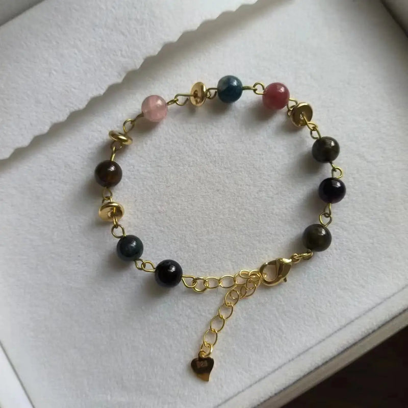 Natural Colorful Tourmaline Bracelet Ladies Jewelry Size Adjustable