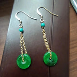 Natural Emerald Earrings Ear Hooks 14K Chain Green Safety Buckle Pendant
