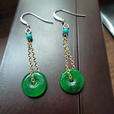 Natural Emerald Earrings Ear Hooks 14K Chain Green Safety Buckle Pendant