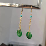 Natural Emerald Earrings Ear Hooks 14K Chain Green Safety Buckle Pendant