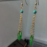 Natural Emerald Earrings Ear Hooks 14K Chain Green Safety Buckle Pendant