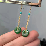 Natural Emerald Earrings Ear Hooks 14K Chain Green Safety Buckle Pendant