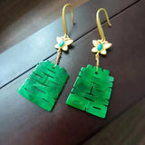 Natural Emerald Earrings Hooks S925 Silver Double Happiness Pendant