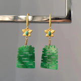 Natural Emerald Earrings Hooks S925 Silver Double Happiness Pendant