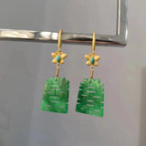 Natural Emerald Earrings Hooks S925 Silver Double Happiness Pendant