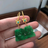 Natural Emerald Earrings Hooks S925 Silver Double Happiness Pendant