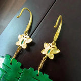 Natural Emerald Earrings Hooks S925 Silver Double Happiness Pendant