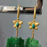 Natural Emerald Earrings Hooks S925 Silver Double Happiness Pendant