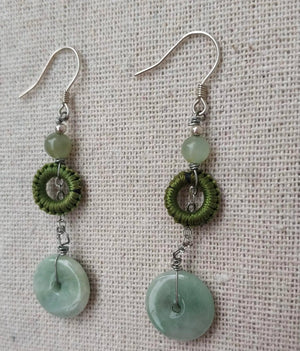 Natural Jade Braided Earrings S925 Silver Retro Ethnic Style Allergy-Free