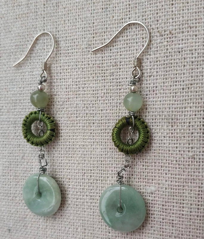 Natural Jade Braided Earrings S925 Silver Retro Ethnic Style Allergy-Free