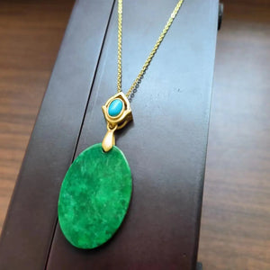 Natural Jade Oval Necklace 14K Turquoise Folk-Custom Jewelry