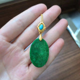 Natural Jade Oval Necklace 14K Turquoise Folk-Custom Jewelry