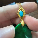 Natural Jade Oval Necklace 14K Turquoise Folk-Custom Jewelry