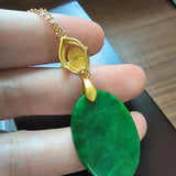 Natural Jade Oval Necklace 14K Turquoise Folk-Custom Jewelry