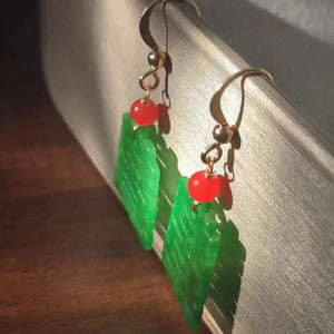 Natural Jadeite Dry Green Earrings 14K Wedding Accessories