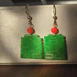 Natural Jadeite Dry Green Earrings 14K Wedding Accessories