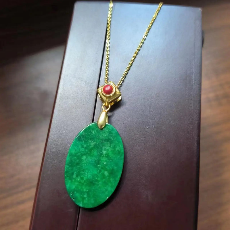 Natural Jadeite Necklace 14K Folk-Custom Clothing Gem Jewelry