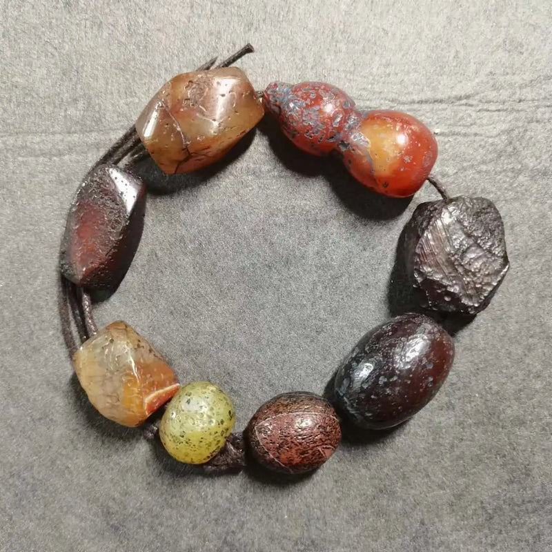 Natural Ancient Agate Beads Bracelet Jewelry Amulet Folk-Custom Weathered