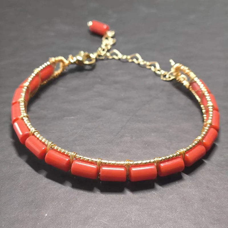 Natural coral Bracelet 14K love chain adjustable C-shaped half bracelet