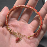 Natural coral Bracelet 14K love chain adjustable C-shaped half bracelet