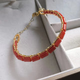 Natural coral Bracelet 14K love chain adjustable C-shaped half bracelet