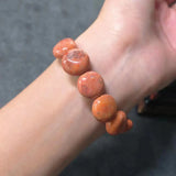 Natural Coral Jade Chrysanthemum Stone Bracelet Orange Round Flat Beads