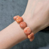 Natural Coral Jade Chrysanthemum Stone Bracelet Orange Round Flat Beads