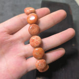 Natural Coral Jade Chrysanthemum Stone Bracelet Orange Round Flat Beads