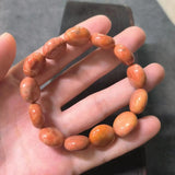 Natural Coral Jade Chrysanthemum Stone Bracelet Orange Round Flat Beads