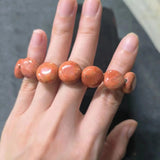 Natural Coral Jade Chrysanthemum Stone Bracelet Orange Round Flat Beads