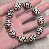 Natural Dallo Double Tiger Tooth Agate Dzi Bead Bracelet
