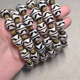 Natural Dallo Double Tiger Tooth Agate Dzi Bead Bracelet
