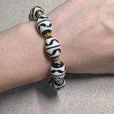 Natural Dallo Double Tiger Tooth Agate Dzi Bead Bracelet