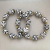 Natural Dallo Double Tiger Tooth Agate Dzi Bead Bracelet