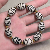 Natural Dallo Double Tiger Tooth Agate Dzi Bead Bracelet