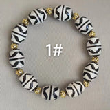 Natural Dallo Double Tiger Tooth Agate Dzi Bead Bracelet