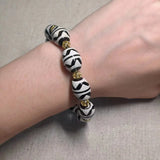 Natural Dallo Double Tiger Tooth Agate Dzi Bead Bracelet