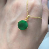 Natural Emerald Pendant Necklace S925 Sterling Silver Plated Round Green