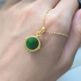 Natural Emerald Pendant Necklace S925 Sterling Silver Plated Round Green