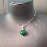 Natural Emerald Pendant Necklace S925 Sterling Silver Plated Round Green